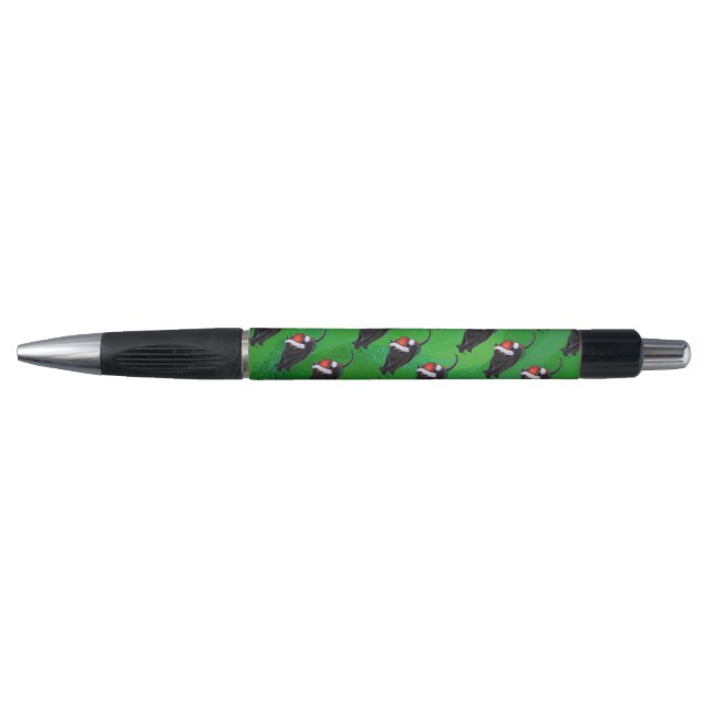 Bolígrafo Patrón de gato negro festivo en verde (Anverso)