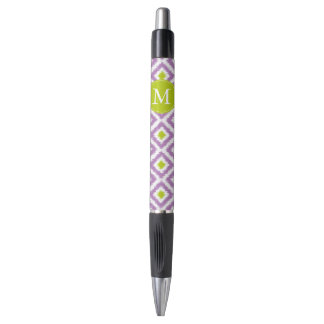 Bolígrafo Patrón de ikat morado y verde monogramado