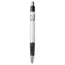 Bolígrafo Patrón de lunares de monograma de laurel en blanco