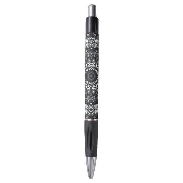 Bolígrafo Patrón de Mandala Monocromo Blanco y Negro (Frente vertical)