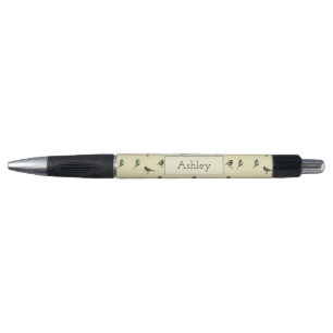 Bolígrafo Patrón de pájaros diminutos en beige personalizado