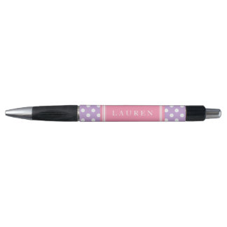Bolígrafo Patrón de puntos de polka rosa y de lavanda