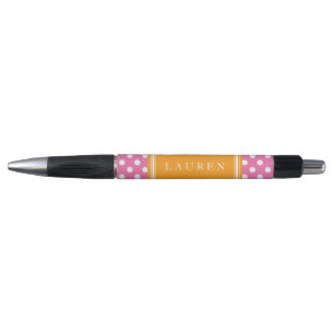 Bolígrafo Patrón de puntos de polka rosa y Naranja personali