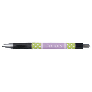 Bolígrafo Patrón de puntos de polka verde personalizado y de