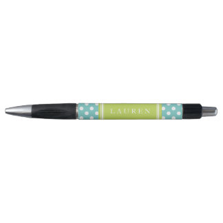 Bolígrafo Patrón de puntos de polka verde y Aqua personaliza