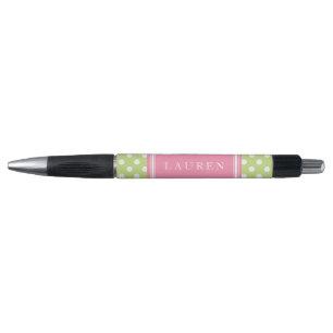 Bolígrafo Patrón de puntos de polka verde y rosa personaliza