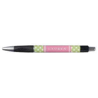 Bolígrafo Patrón de puntos de polka verde y rosa personaliza