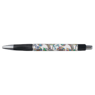 Bolígrafo Patrón floral antiguo multicolor en blanco