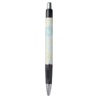 Bolígrafo Patrón floral monogramado verde y de menta