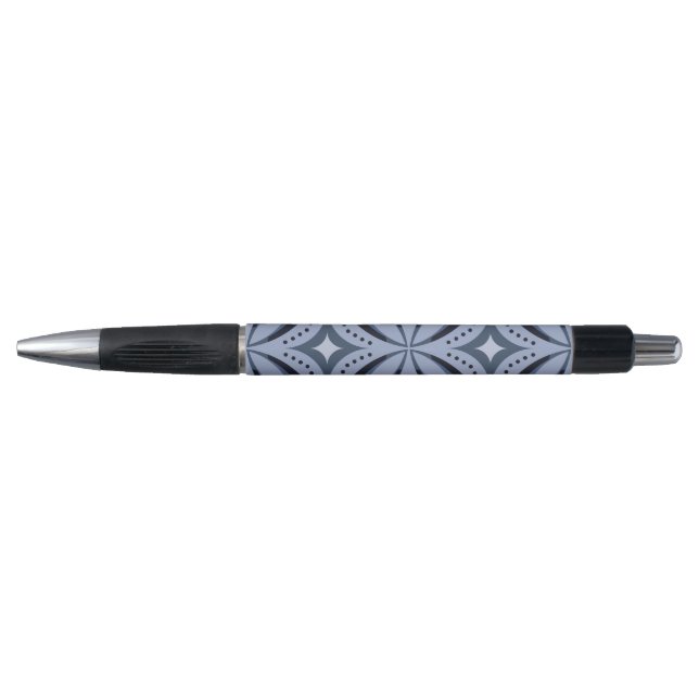 Bolígrafo Patrón geométrico azul estilo retro (Anverso)