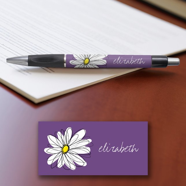Bolígrafo Personalizado de margarita y marrón amarilla (Personalized writing pens - add your name or other text)