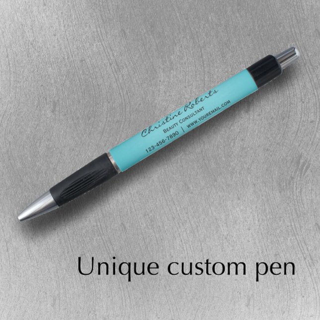 Bolígrafo Personalizado Elegante Blue Verde azulada Business (Promote your business with a gift. Personalize this aqua turquoise custom business promotional pen.)