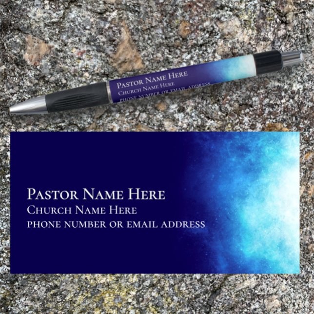 Bolígrafo Personalizado Texto Iglesia cristiana regalo promo (Custom text pen with cool modern blue nebula style.  Add name address great church promotional gift
)