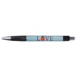 Bolígrafo Pluma azul con diseño rojo y negro del "amor" de