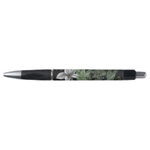 Bolígrafo Pluma Botánica Verde y Blanca