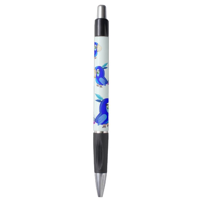 Bolígrafo Pluma con loro azul (Frente vertical)