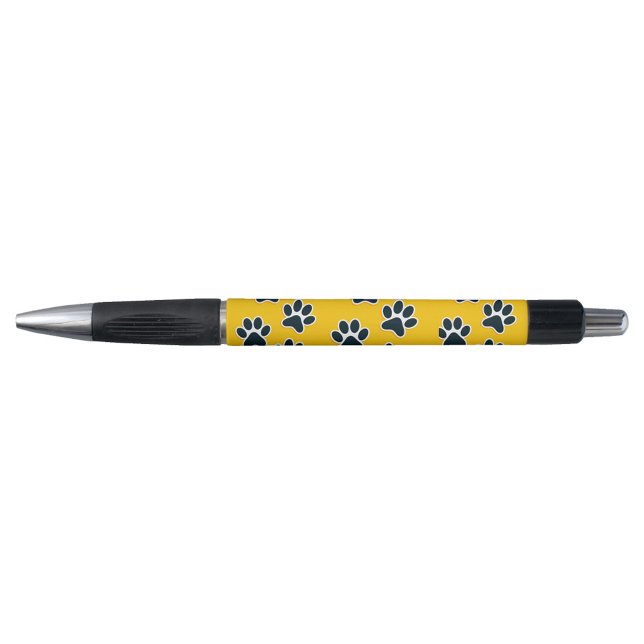 Bolígrafo Pluma de impresión de la página (A playful pen with a yellow body adorned with black paw prints.)