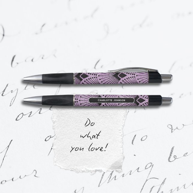 Bolígrafo Pluma de patrón de pavo real marrón morado Art Dec (Trendy Art Deco Purple Peacock Pattern Pen ©Susanne Sachers - Sunny Mind 🌞)