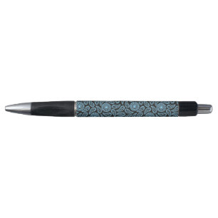 Bolígrafo Pluma de tinta - Impresión paisley azul y negra