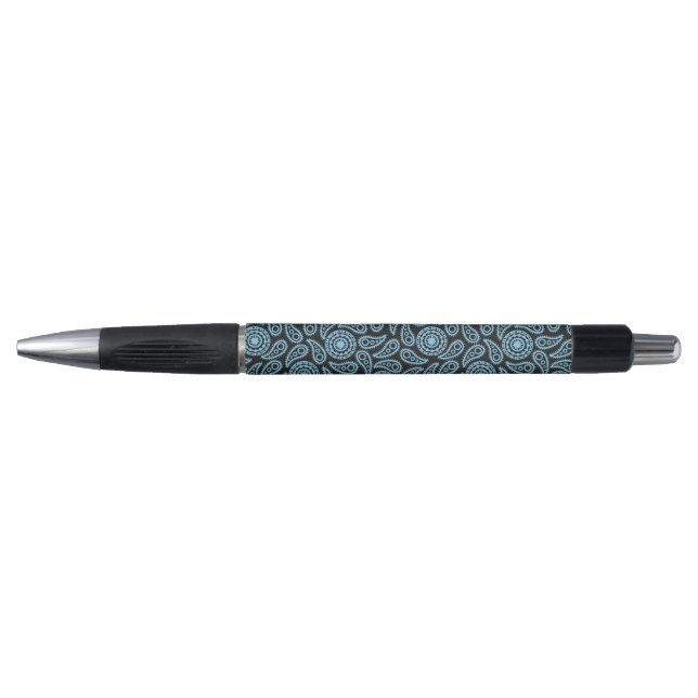 Bolígrafo Pluma de tinta - Impresión paisley azul y negra (Anverso)