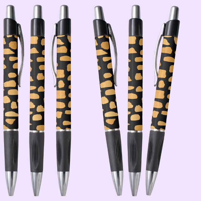 Bolígrafo Pluma de tinta negra de patrón dorado (Subido por el creador)