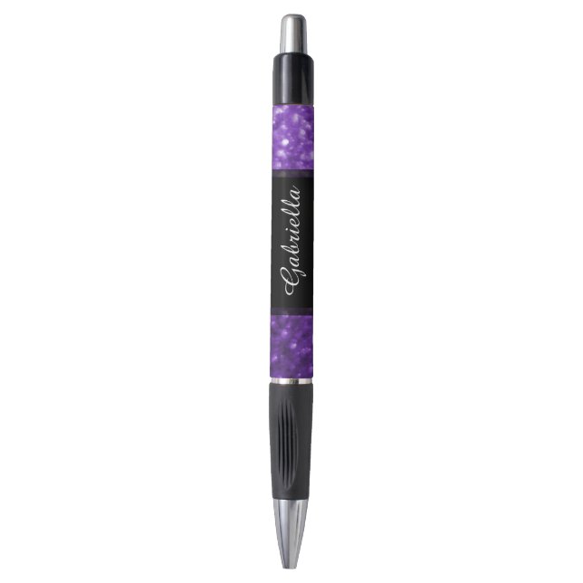 Bolígrafo Pluma personalizada reflejo púrpura de la tinta (Frente vertical)