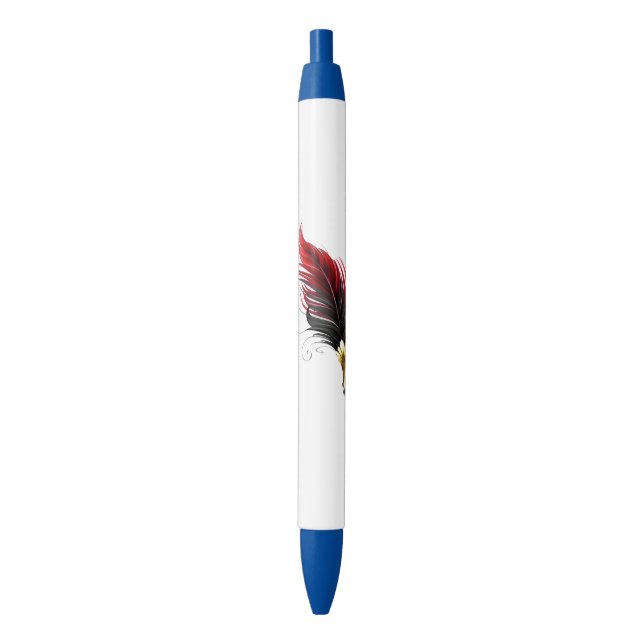 Bolígrafo pluma roja con plumilla dorada (Frente vertical)