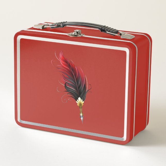 Bolígrafo pluma roja con plumilla dorada (Anverso)