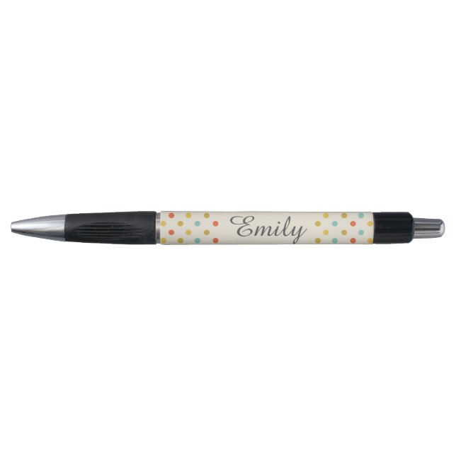Bolígrafo Punto de polka de pastel lindo personalizado (Anverso)