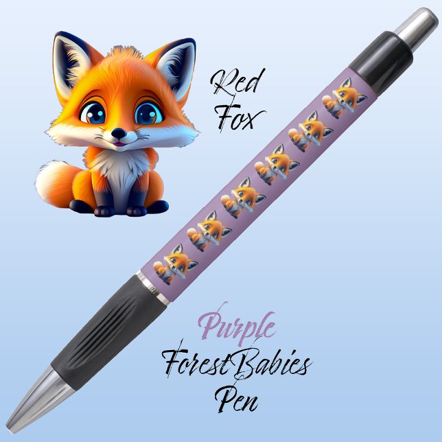Bolígrafo Púrpura animal peculiar de la selva roja de Fox (Cute Whimsical Red Fox Cartoon Graphic, purple ForestBabies Pen 🦊)