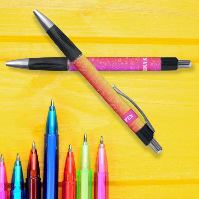 Bolígrafo rainbow rosa Patrón de elementos escolares persona (rainbow pink School elements pattern personalized Pen)