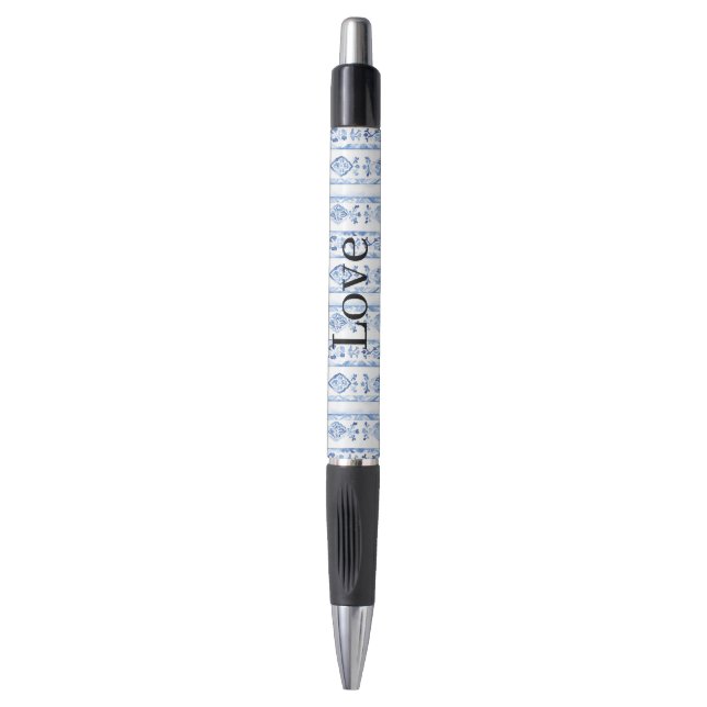 Bolígrafo Rayas Azules Rústicas Italianas de Sicilia (Frente vertical)