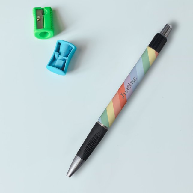 Bolígrafo Rayas diagonales del arcoiris pasteles (Pastel Rainbow Diagonal Stripes Pen)