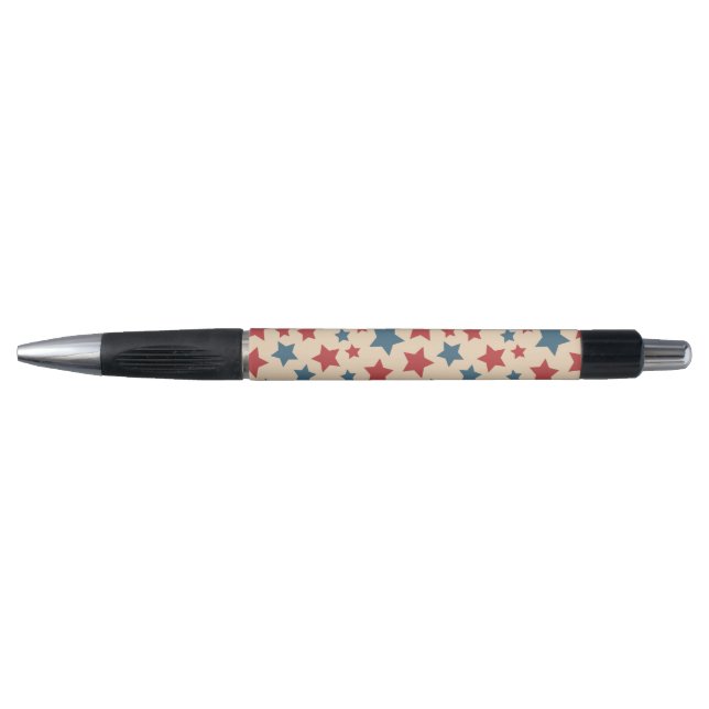 Bolígrafo Red and Blue Stars, 4th of July, Beige Background (Anverso)