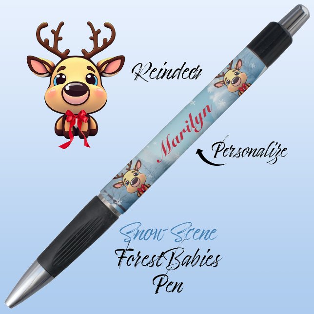 Bolígrafo Resto de reno lindo divertido Navidad ciervo con h (Cute Whimsical Reindeer  Deer Antlers Animal Cartoon Graphic, Snow Customizable ForestBabies Pen 🦌)