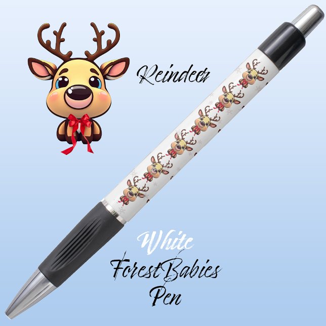Bolígrafo Resto, lindo, gracioso ciervo de Navidad con Antle (Cute Whimsical Reindeer  Xmas Deer Doe Fawn Antler Animal Cartoon Graphic White ForestBabies Pen 🦌)