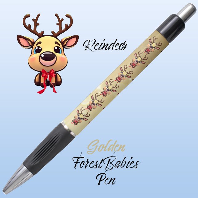 Bolígrafo Resto, lindo, gracioso ciervo de Navidad con Antle (Cute Whimsical Reindeer  Xmas Deer Doe Fawn Antler Animal Cartoon Graphic Gold ForestBabies Pen 🦌)