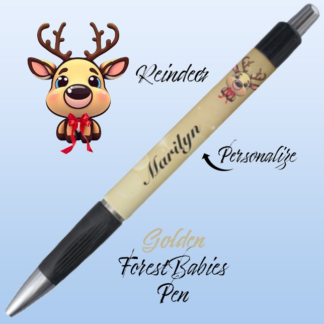 Bolígrafo Resto, lindo, gracioso ciervo de Navidad con Antle (Cute Whimsical Reindeer  Deer Antler Animal Cartoon Graphic, Gold Customizable ForestBabies Pen 🦌)