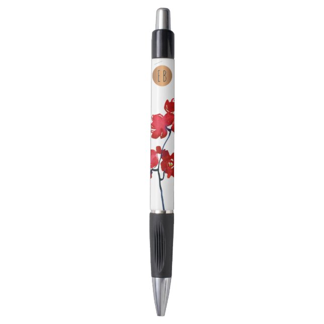 Bolígrafo Rojo acuarela Flor Círculo de cobre monogramado (Frente vertical)