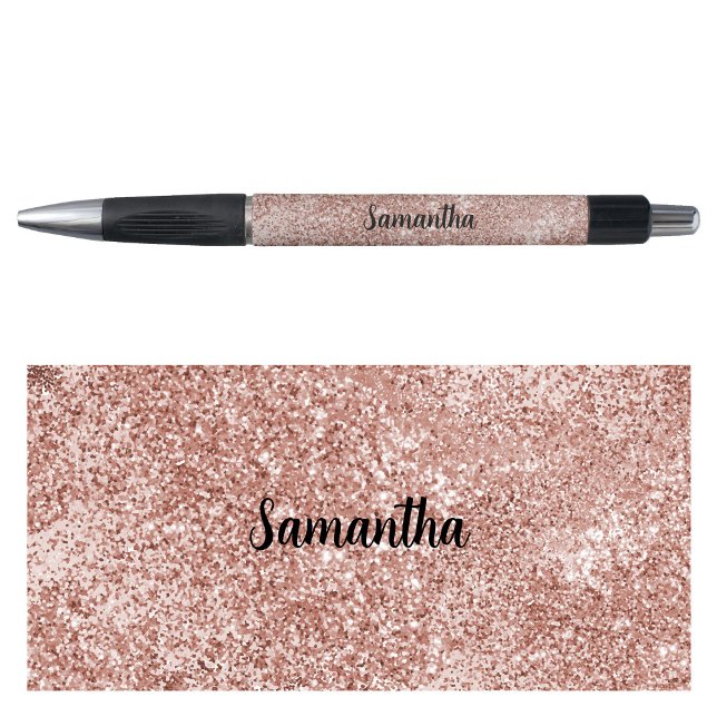 Bolígrafo Rosa de nombres personalizados Purpurina rosa Rubo (Personalized Name Rose Gold Blush Pink Glitter Pen)