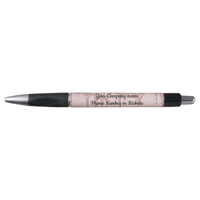 Bolígrafo Rosa Dorado Brillo Rosado de Moda Goteante  (Anverso)