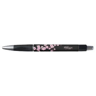 Bolígrafo Rosa Flor de Cerezo Monograma Negro