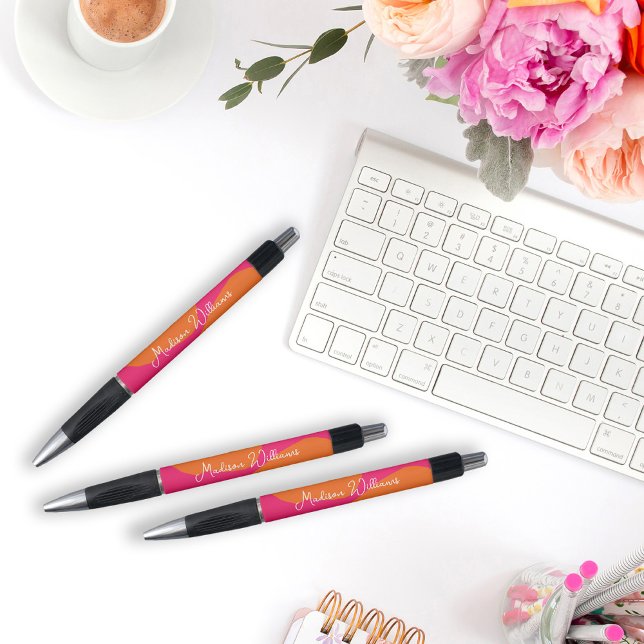 Bolígrafo Rosa y naranja abstracto brillante y audaz (Cool pens to personalize with your name.)