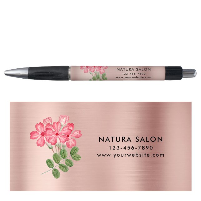 Bolígrafo Salón de flores rosadas Negocios Rosa de oro promo (Pink Floral Salon Business Promotional Rose Gold Pen)
