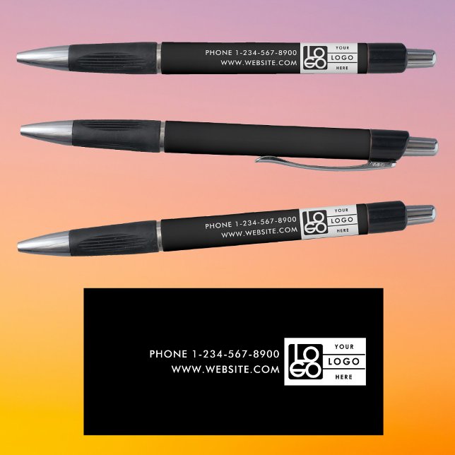 Bolígrafo Simple Business Logo Custom Text Black White (Simple Business Logo Custom Text Black White Pen)