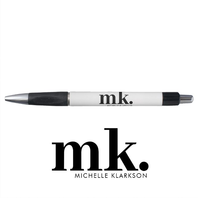 Bolígrafo Simple Monograma Minimalista Moderna Negro Blanco (Simple Modern Minimalist Black White Monogram Pen)