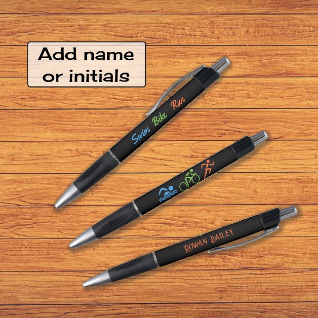 Bolígrafo Swift bike run add name triathlon black (Three printed elements on a single pen)
