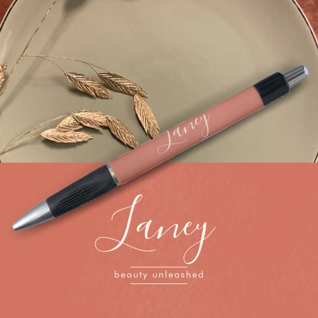 Bolígrafo Terracotta Boho Beauty Business Promotional Gift (Personalize this business promotional pen. Terracotta textured elegant script custom pen.)