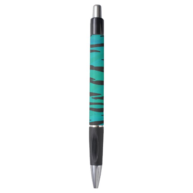 Bolígrafo Tigre negro y estampado azul turquesa (Frente vertical)