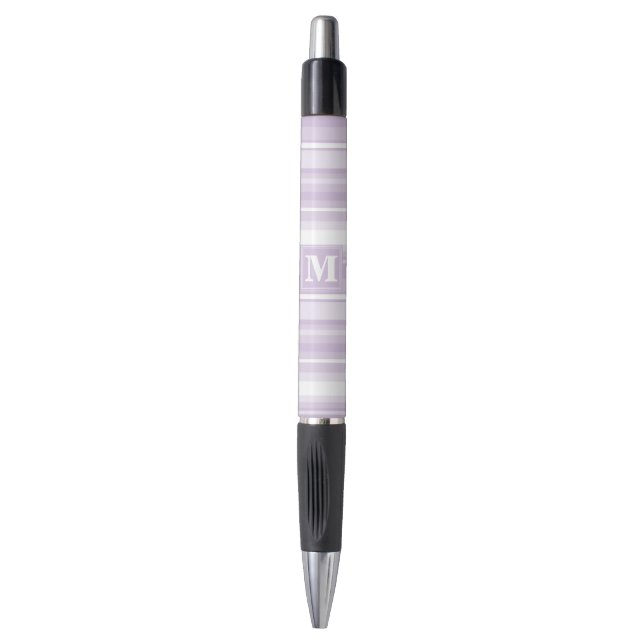 Bolígrafo Tiras moradas monogramo (Frente vertical)